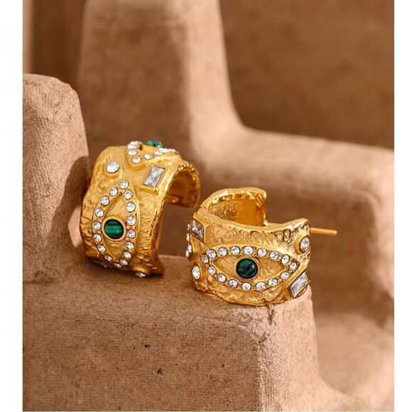 Anthropologie Jewelry - Anthro 18k Gold Plated Eye Hoop Earrings